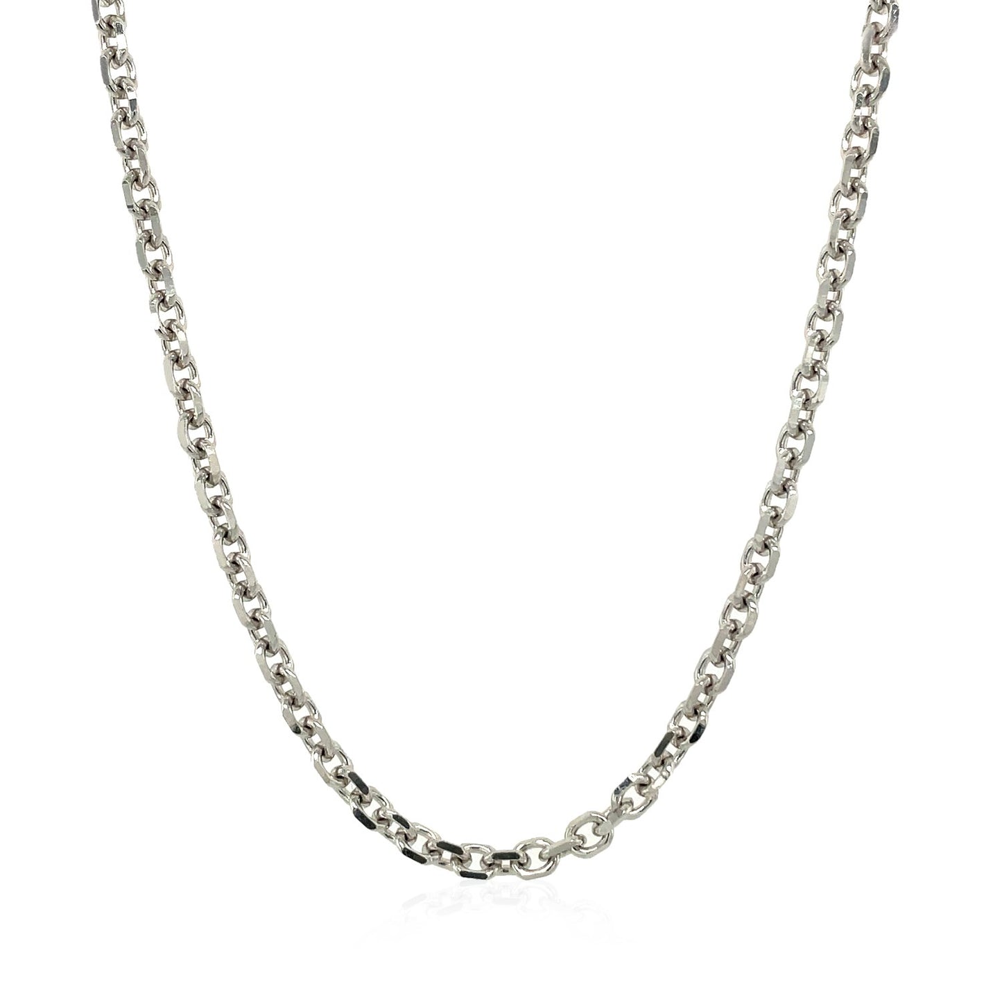 14k White Gold Diamond Cut Cable Link Chain (2.90 mm) in a sleek high-contrast midnight luxury editorial style