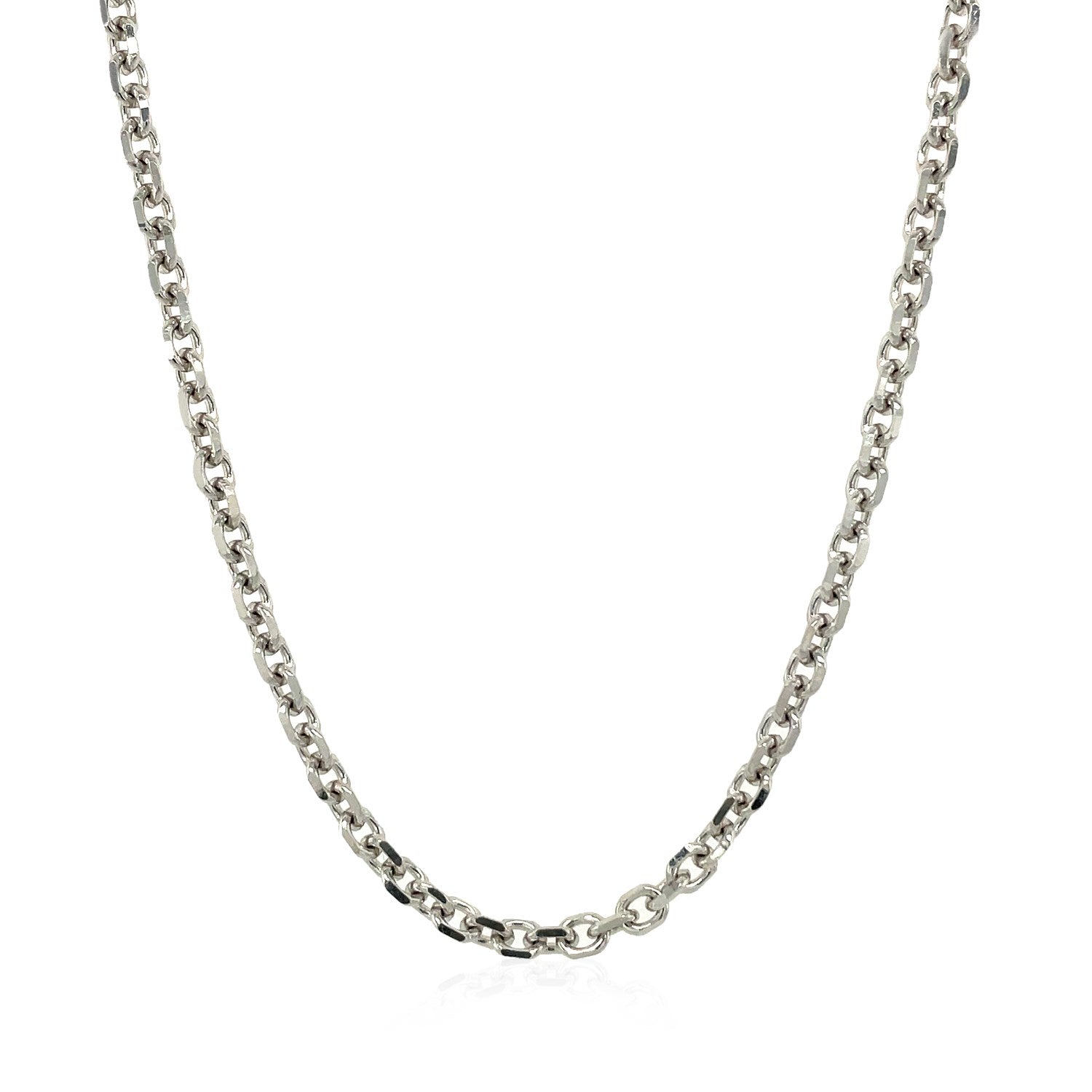 14k White Gold Diamond Cut Cable Link Chain (2.90 mm) in a sleek high-contrast midnight luxury editorial style