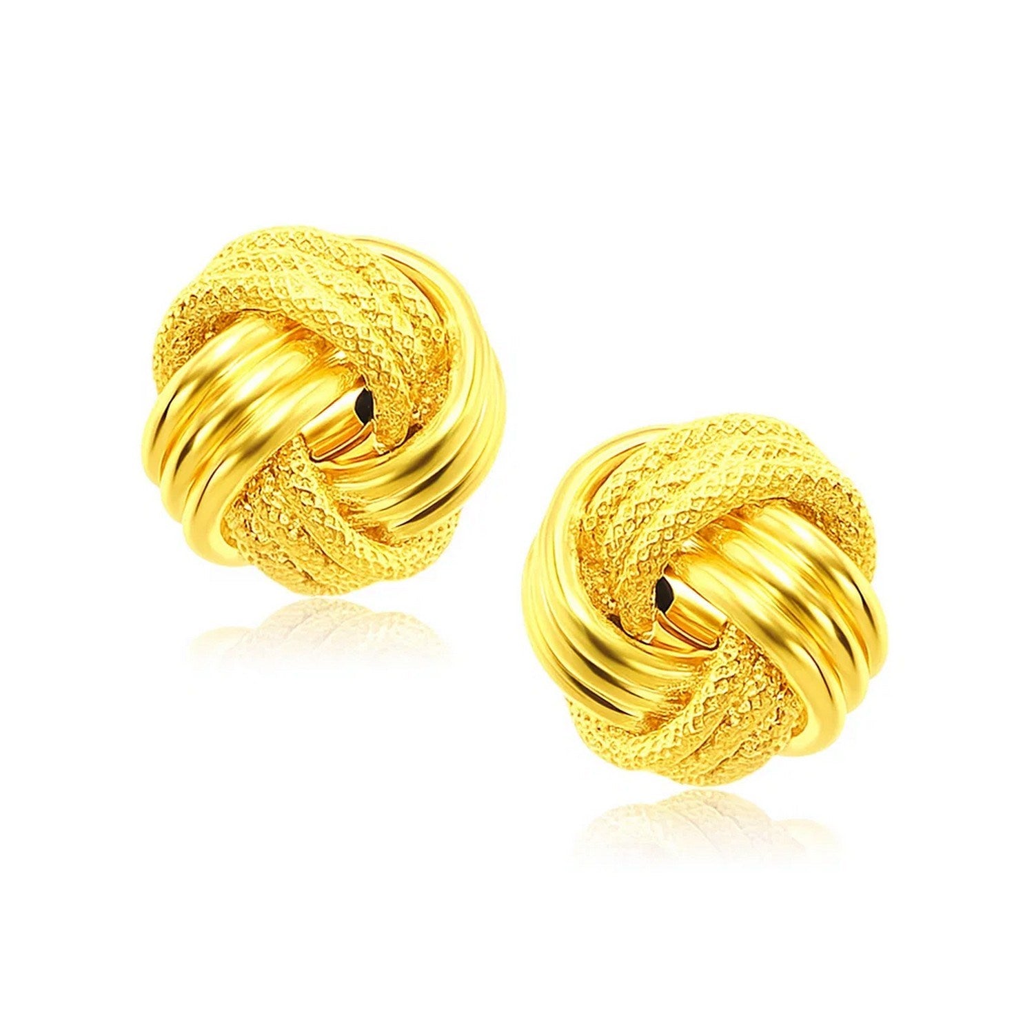 Interweaved Love Knot Stud Earrings in 14k Yellow Gold(12.7mm) in a sleek high-contrast midnight luxury editorial style