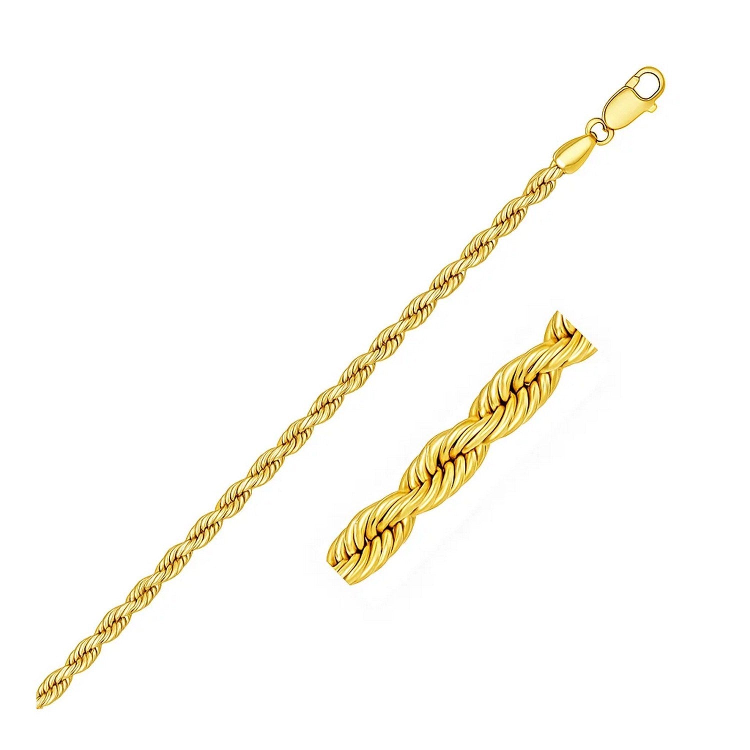 14k Yellow Gold Solid Rope Bracelet (3.00 mm) in a sleek high-contrast midnight luxury editorial style