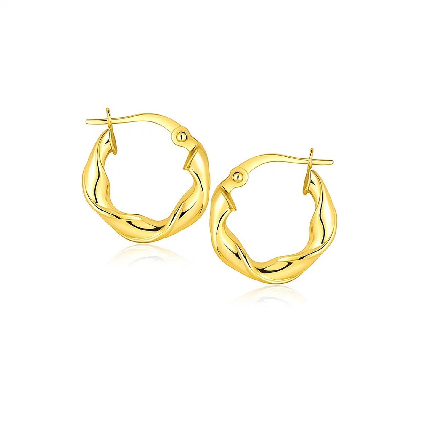 14k Yellow Gold Hoop Earrings (3x15mm) in a sleek high-contrast midnight luxury editorial style