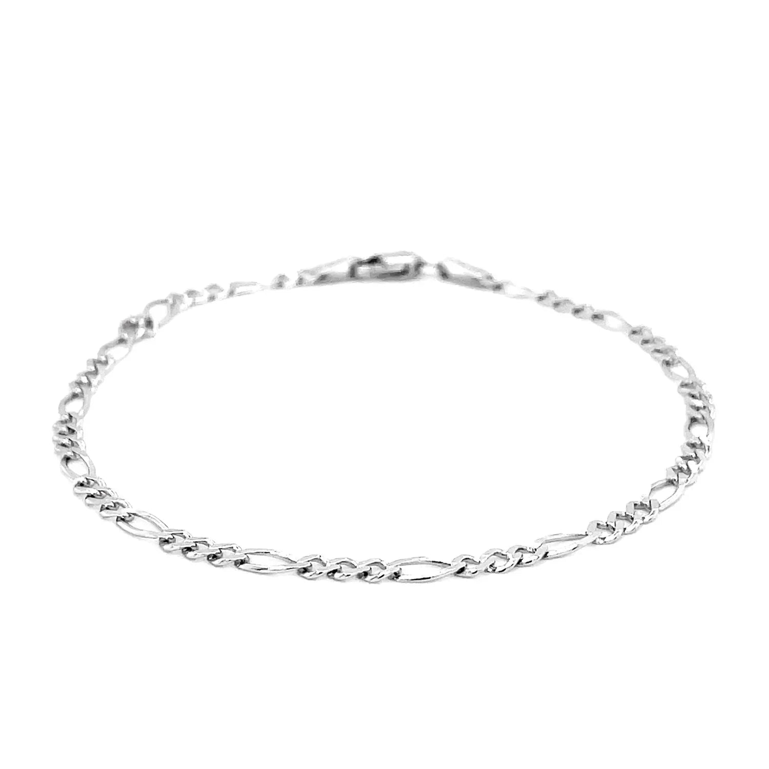 2.6mm 14k White Gold Figaro Anklet - Peelerie