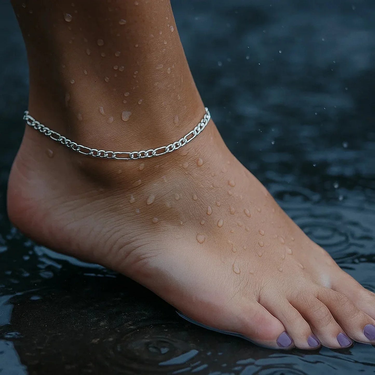 2.6mm 14k White Gold Figaro Anklet - Peelerie