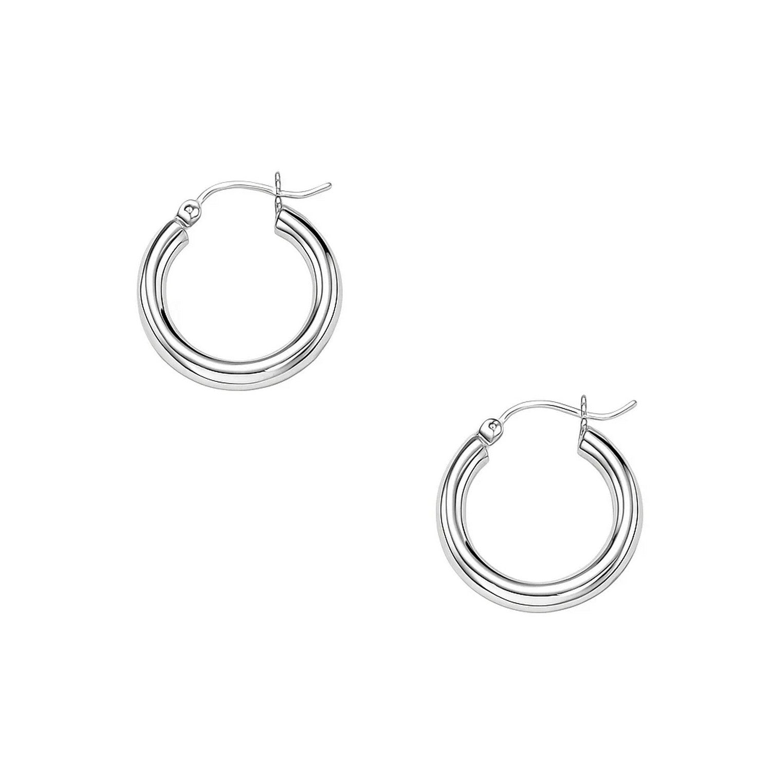 14k White Gold Polished Hoop Earrings (3x15mm) in a sleek high-contrast midnight luxury editorial style