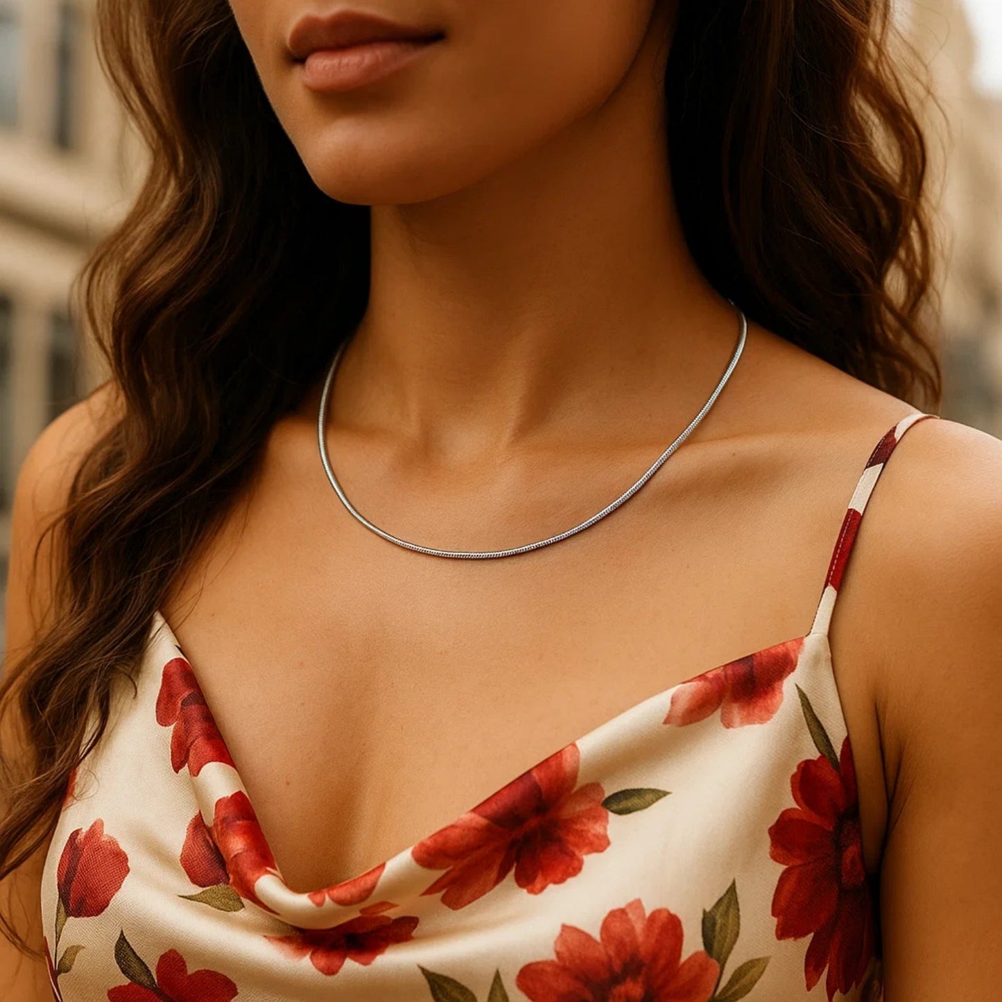 14k White Gold Necklace in a Round Omega Chain Style