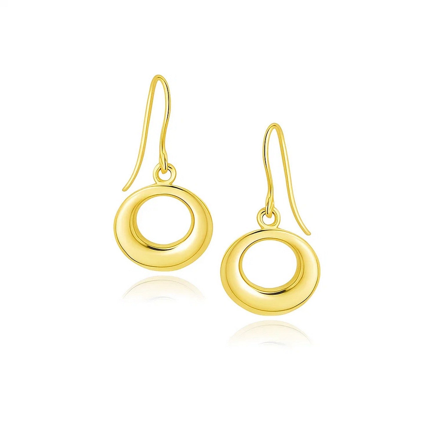 14k Yellow Gold Open Circle Dangle Earrings in a sleek high-contrast midnight luxury editorial style