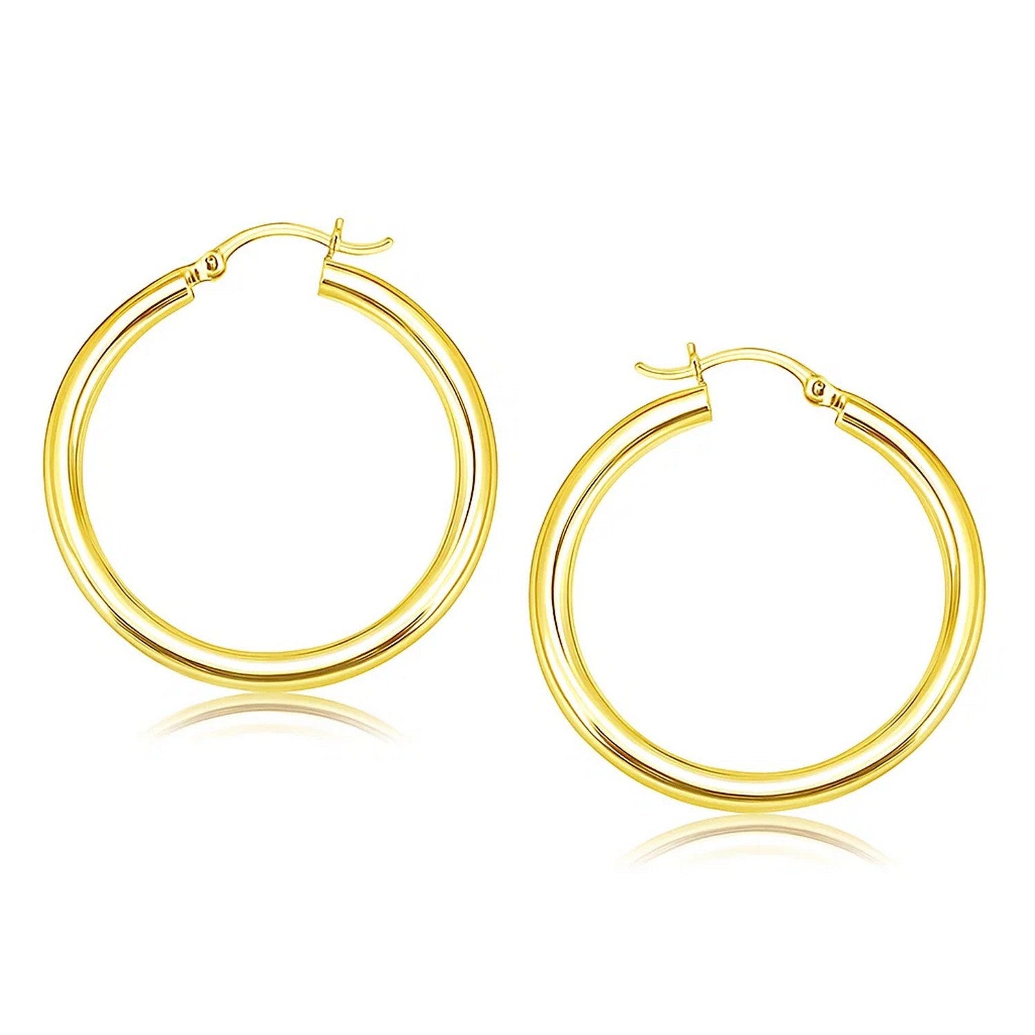 14k Yellow Gold Polished Hoop Earrings (4x40mm) in a sleek high-contrast midnight luxury editorial style