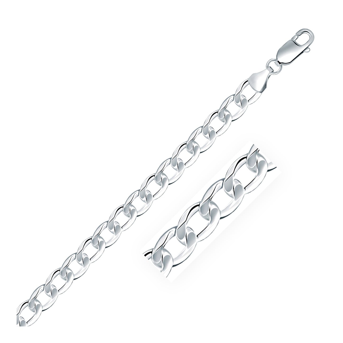 Rhodium Plated Sterling Silver Curb Style Chain (7.90 mm) in a sleek high-contrast midnight luxury editorial style