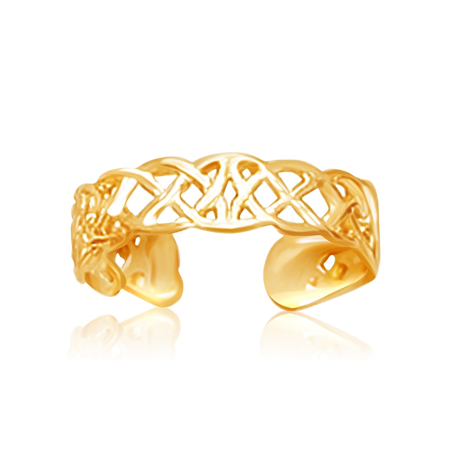 14k Yellow Gold Toe Ring in a Celtic Knot Style in a sleek high-contrast midnight luxury editorial style