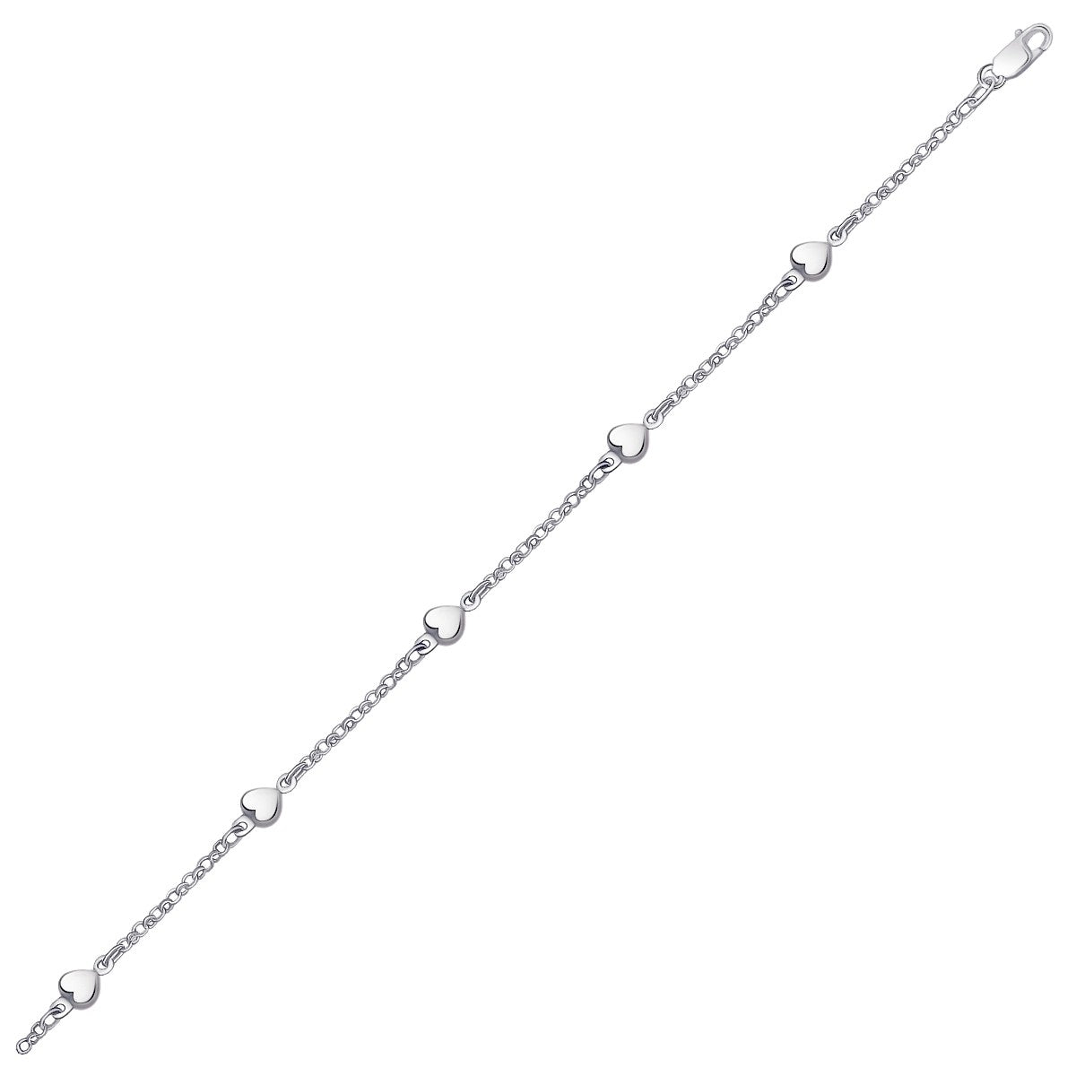 14k White Gold Anklet with Puffed Heart Design in a sleek high-contrast midnight luxury editorial style