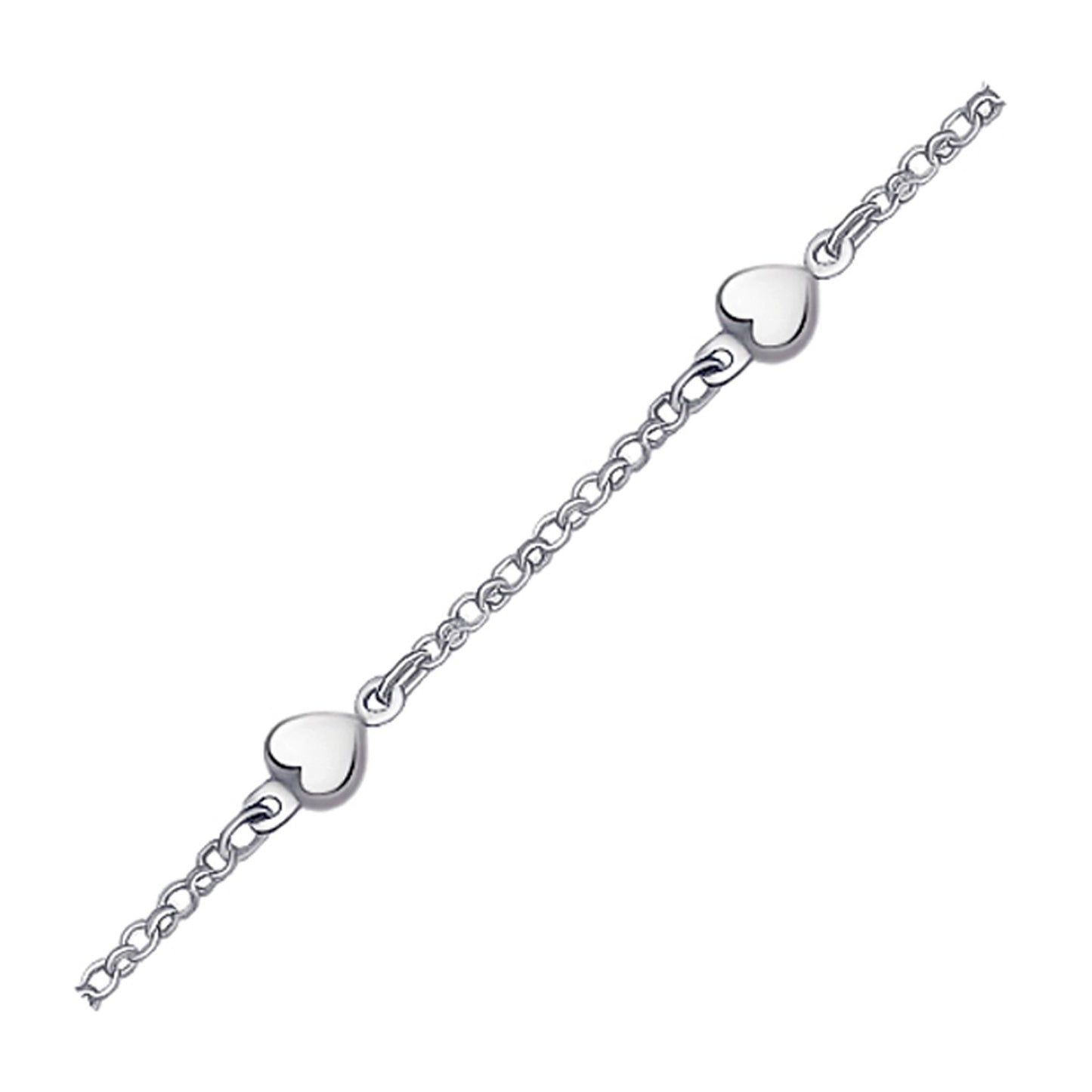 14k White Gold Anklet with Puffed Heart Design - Peelerie