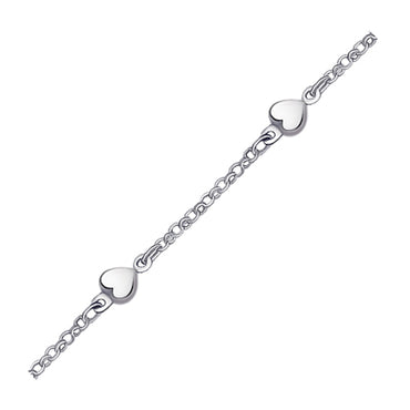 14k White Gold Anklet with Puffed Heart Design - Peelerie