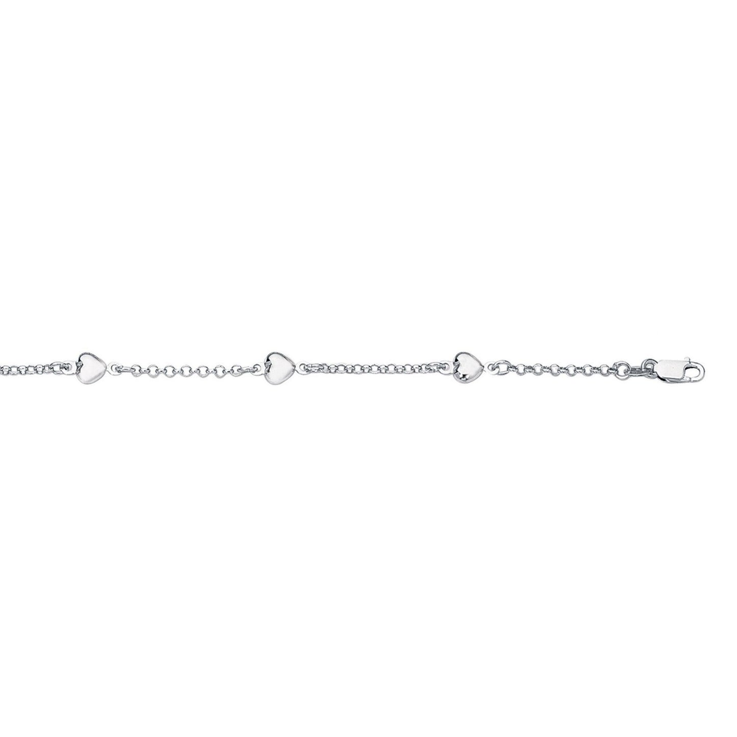 14k White Gold Anklet with Puffed Heart Design - Peelerie