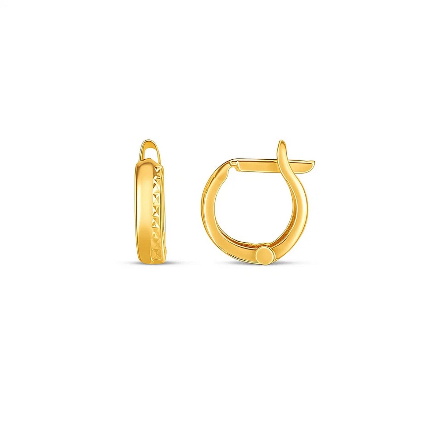 14k Yellow Gold Textured Huggie Hoops(3x10mm) in a sleek high-contrast midnight luxury editorial style
