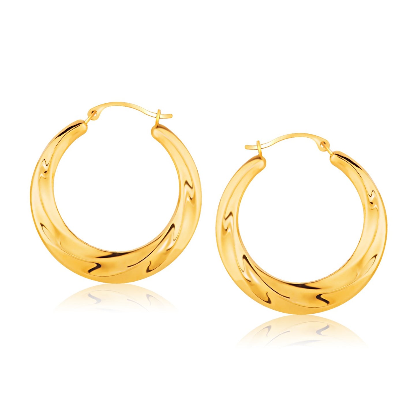 14k Yellow Gold Graduated Textured Hoop Earrings in a sleek high-contrast midnight luxury editorial style