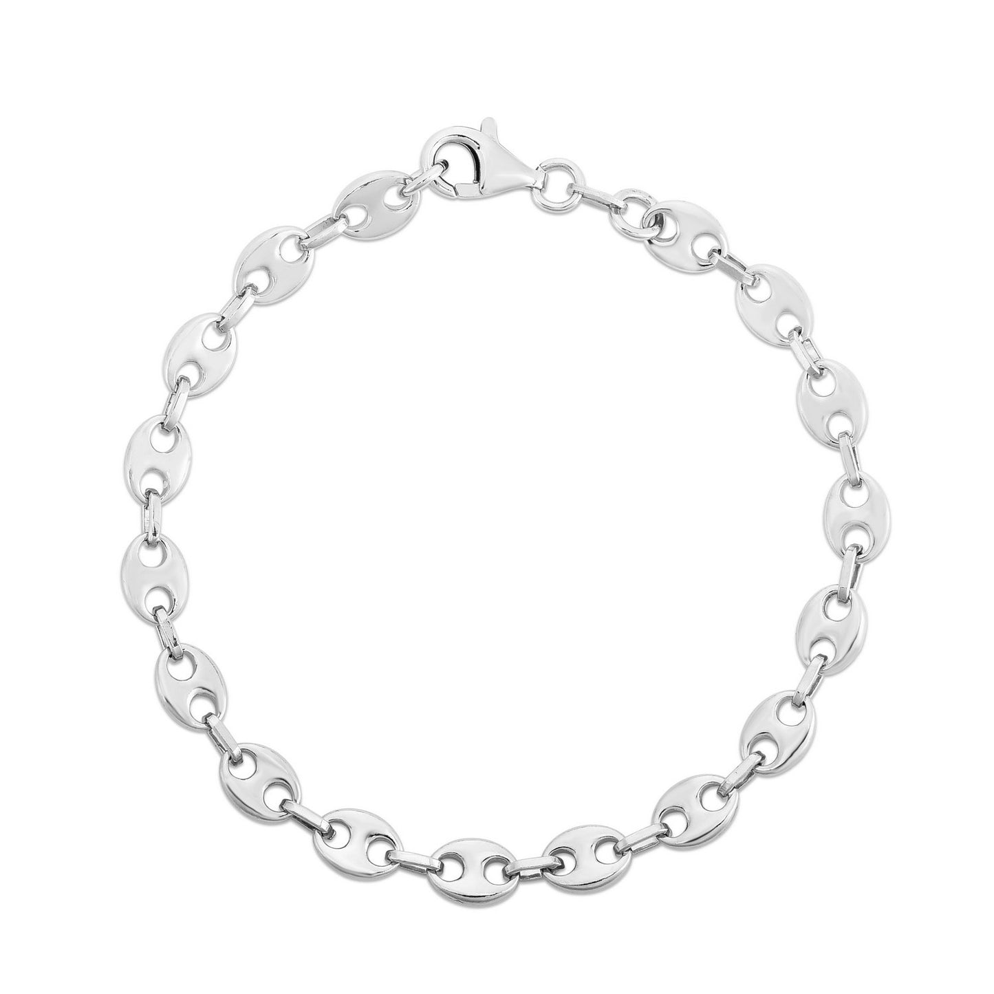 Sterling Silver Rhodium Plated Puffed Mariner Bracelet (3.70 mm)