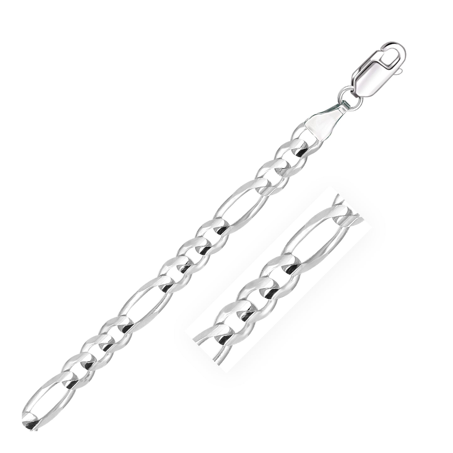 14k White Gold Solid Figaro Bracelet (6.00 mm) in a sleek high-contrast midnight luxury editorial style