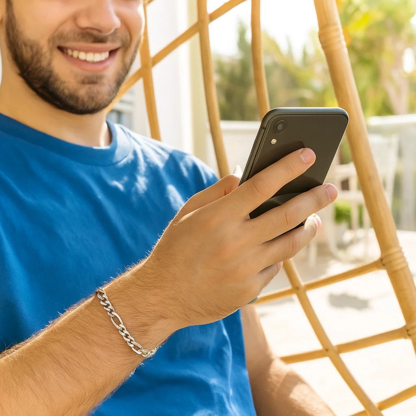 14k White Gold Solid Figaro Bracelet (6.00 mm)