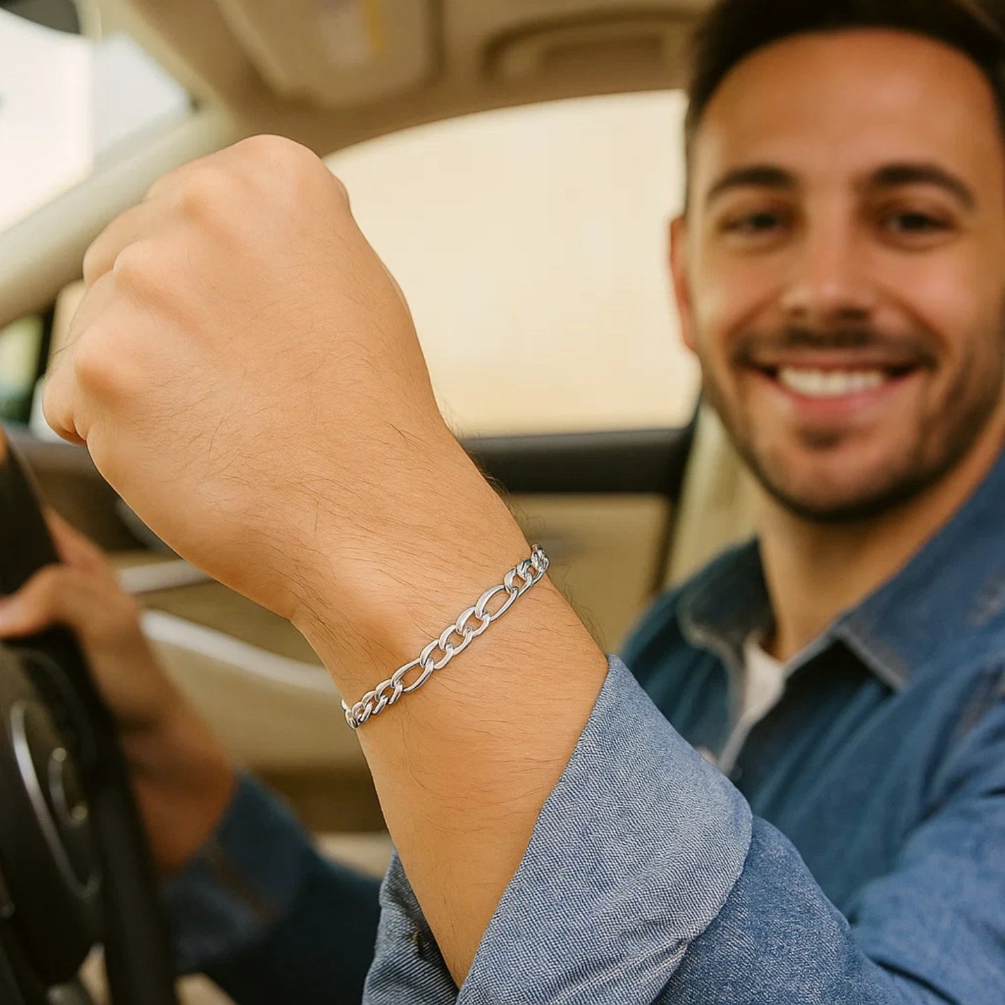 14k White Gold Solid Figaro Bracelet (6.00 mm)