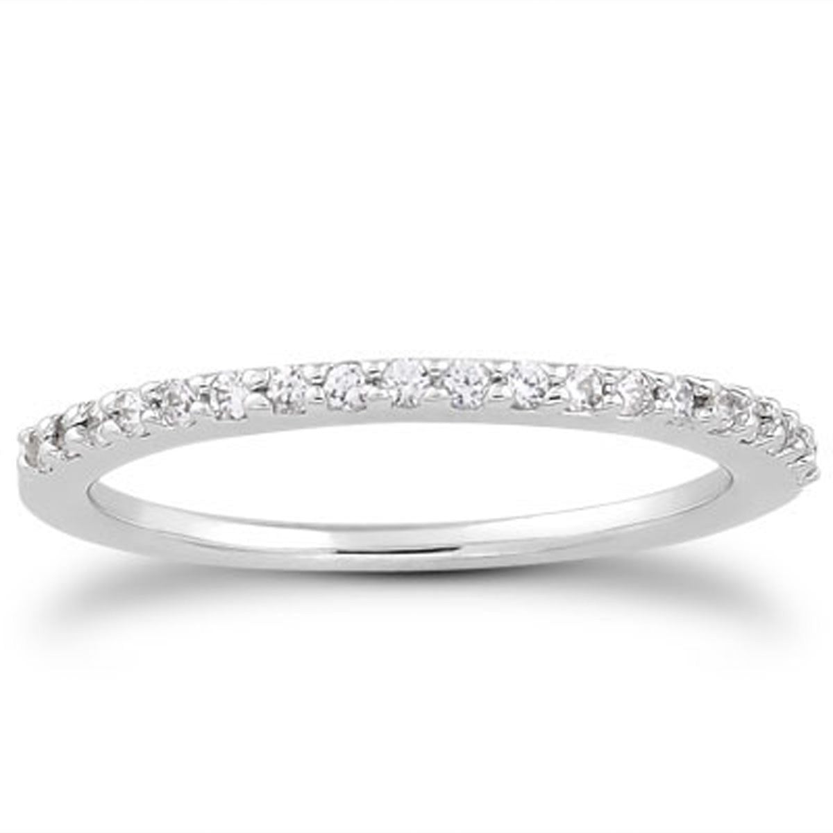 14k White Gold Slim Profile Diamond Micro Prong Diamond Wedding Ring Band in a sleek high-contrast midnight luxury editorial