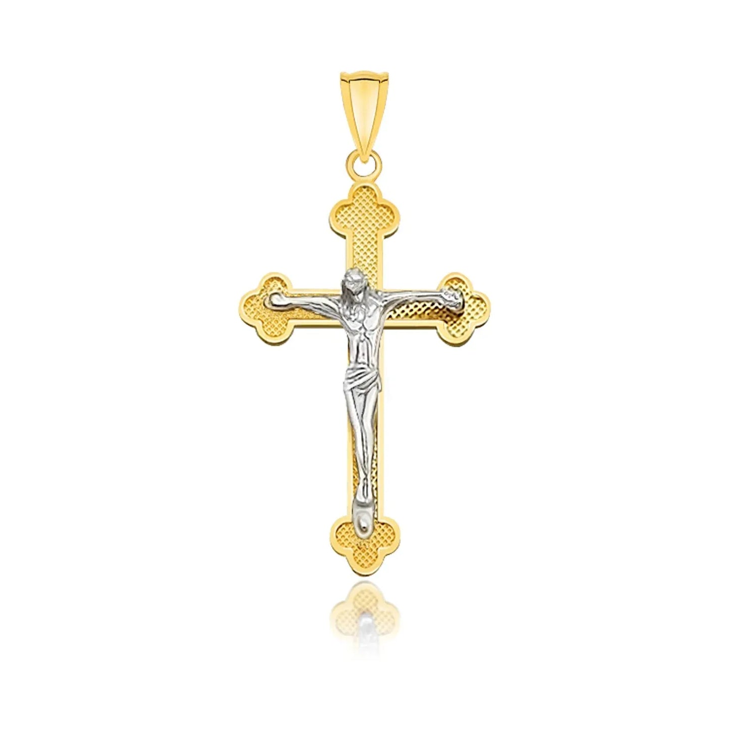 14k Two-Tone Gold Small Budded Style Cross with Figure Pendant - Peelerie