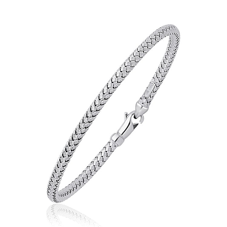 Fancy Weave Bangle in 14k White Gold (3.00 mm) in a sleek high-contrast midnight luxury editorial style