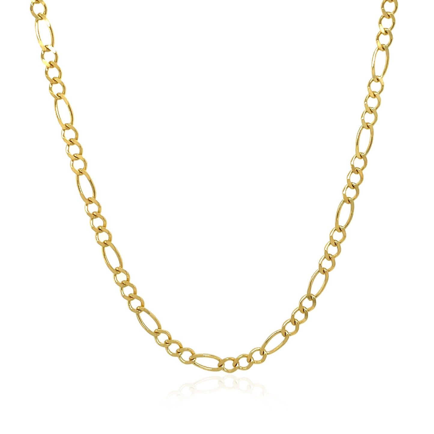 10k Yellow Gold Solid Figaro Chain (2.60 mm) in a sleek high-contrast midnight luxury editorial style