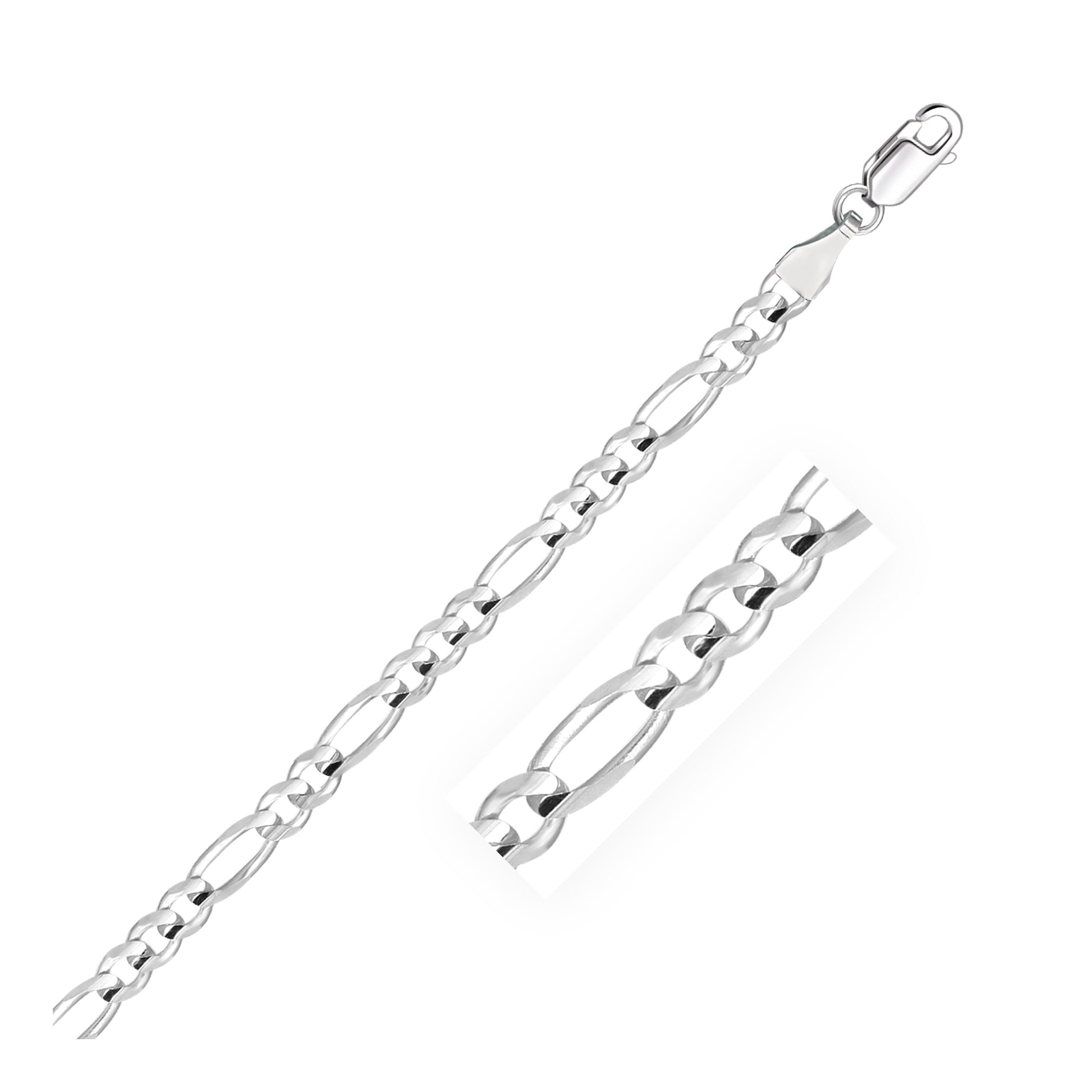 14k White Gold Solid Figaro Bracelet (4.50 mm) in a sleek high-contrast midnight luxury editorial style
