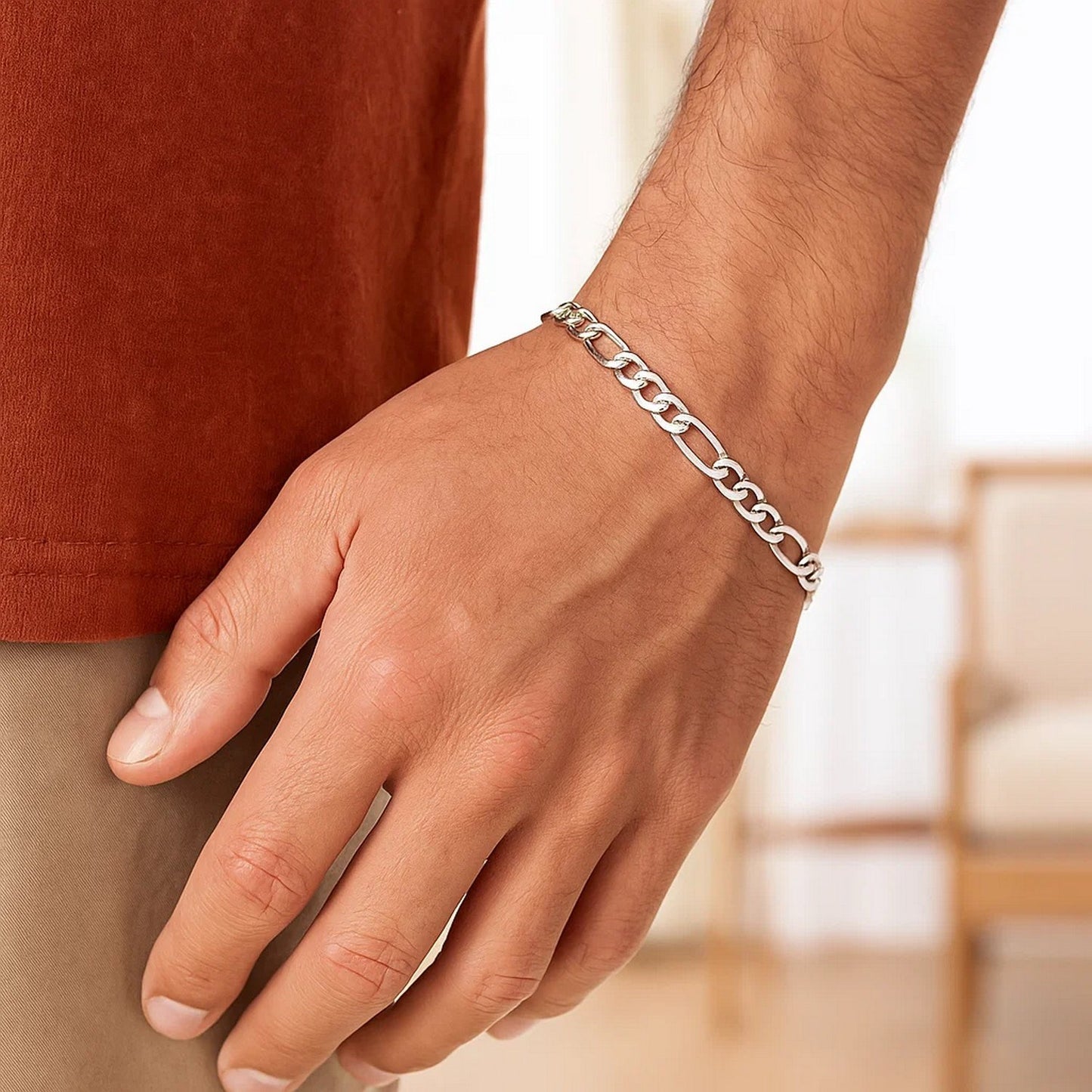 14k White Gold Solid Figaro Bracelet (4.50 mm)