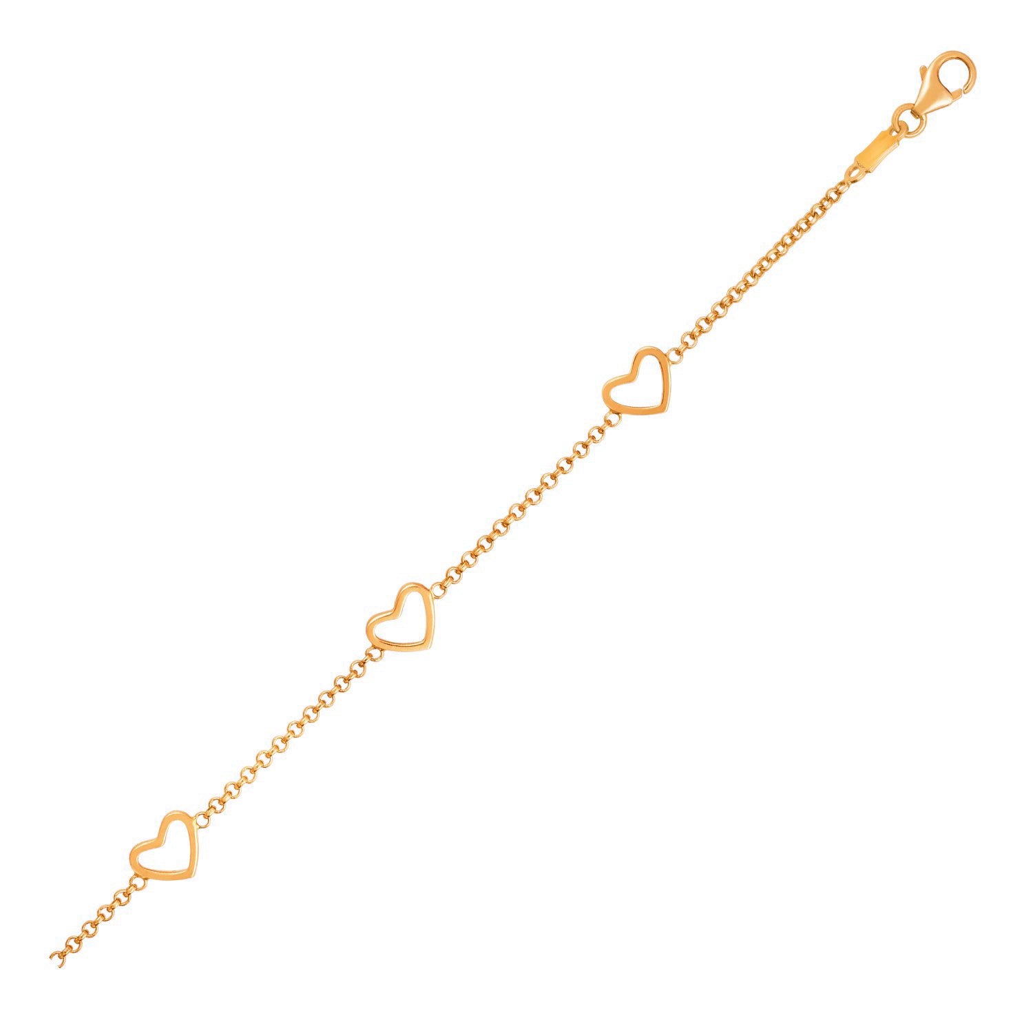 14k Yellow Gold Childrens Bracelet with Hearts in a sleek high-contrast midnight luxury editorial style