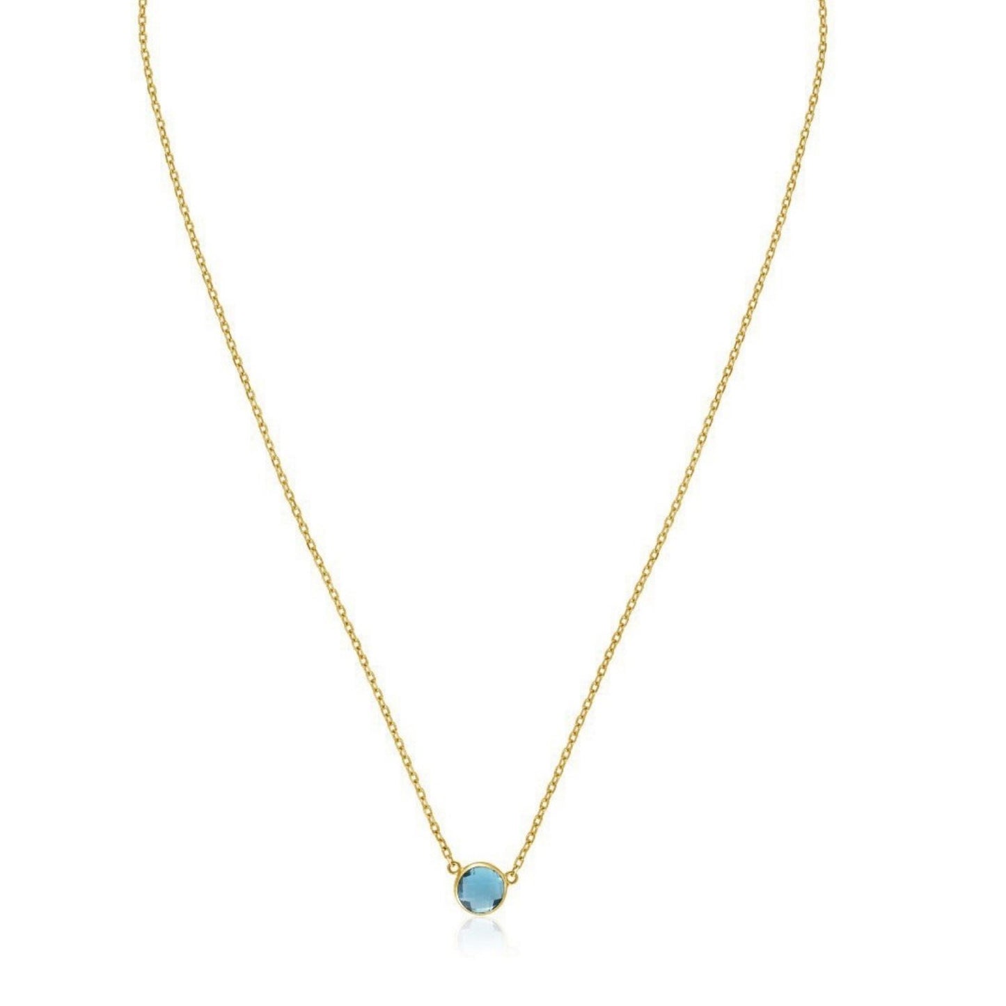 14k Yellow Gold 17 inch Necklace with Round Blue Topaz