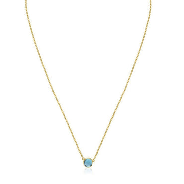 14k Yellow Gold 17 inch Necklace with Round Blue Topaz