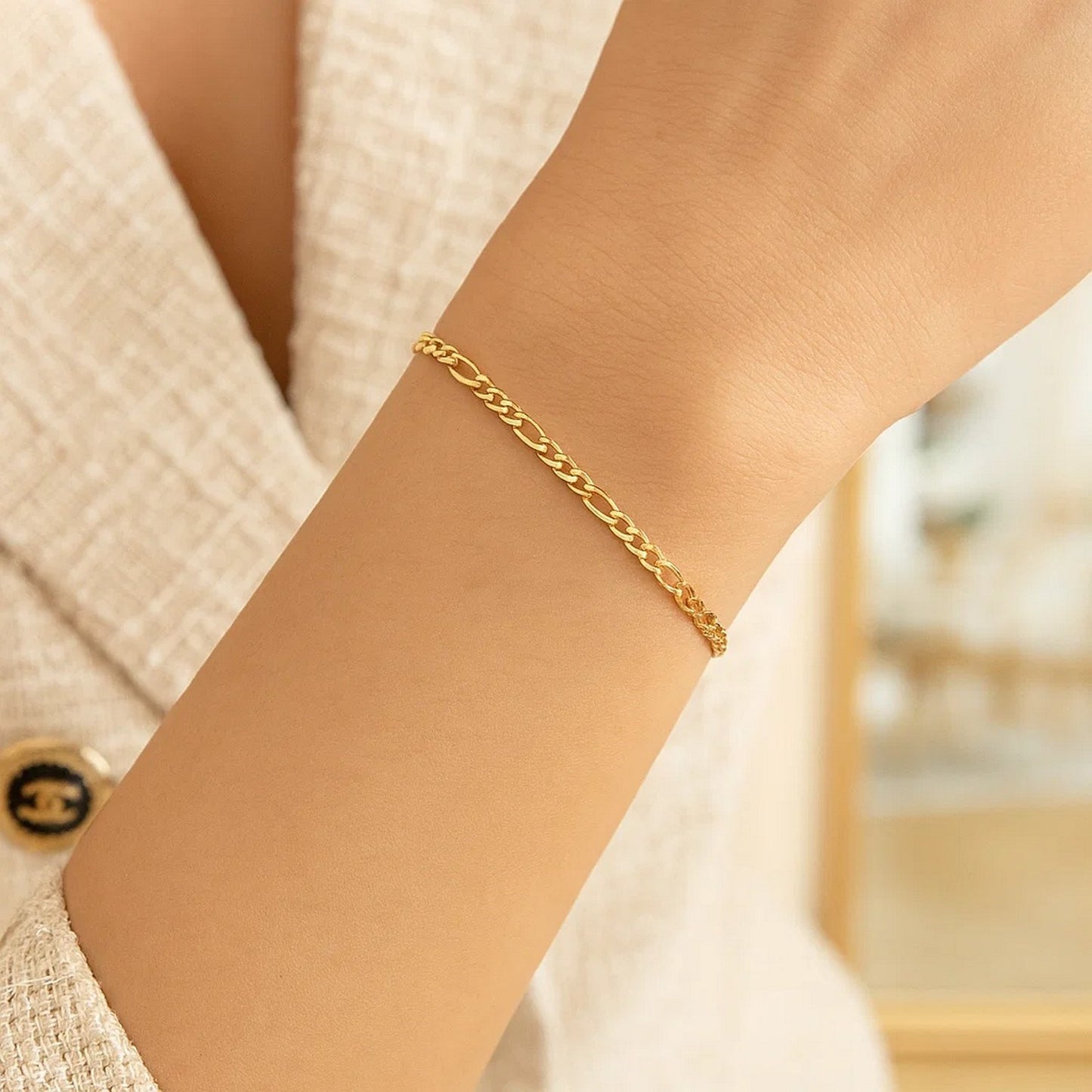 14k Yellow Gold Figaro Bracelet (1.90 mm)