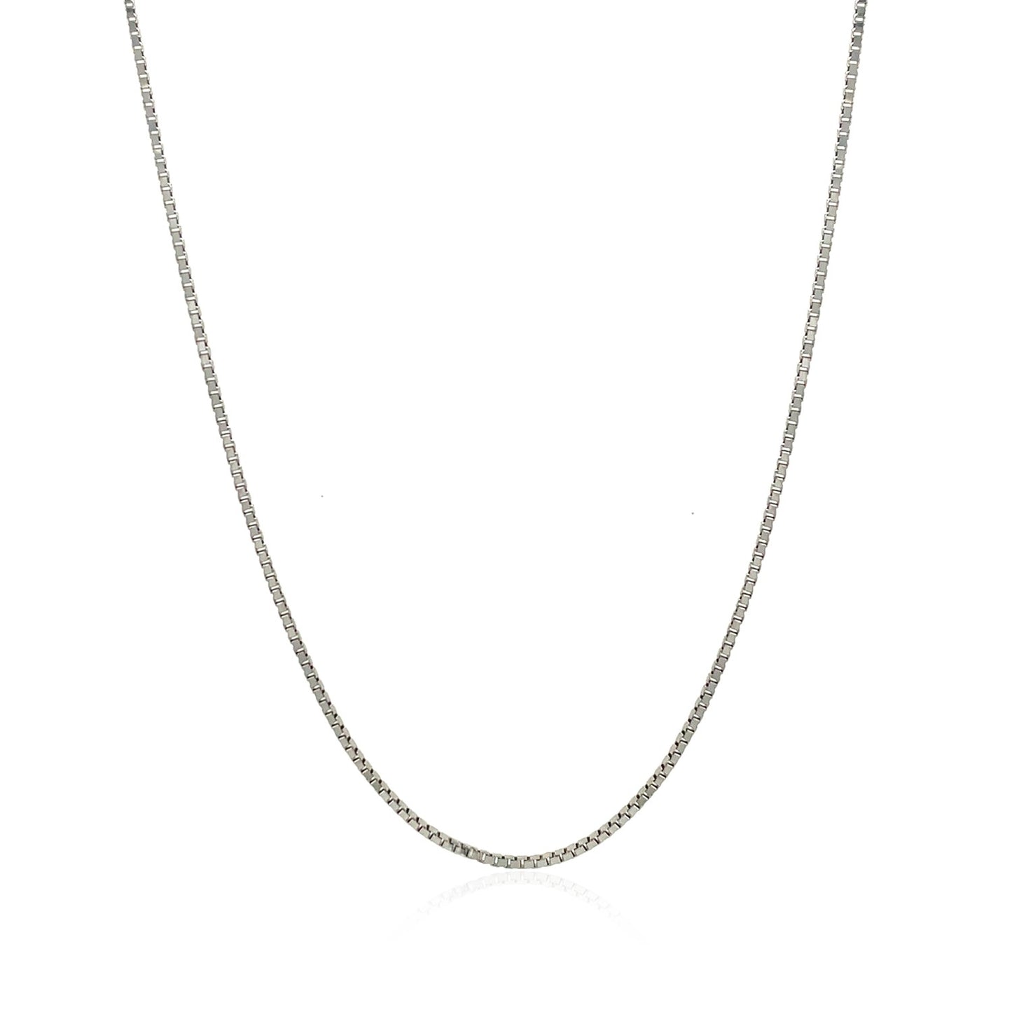 14k White Gold Classic Box Chain (0.85 mm) in a sleek high-contrast midnight luxury editorial style