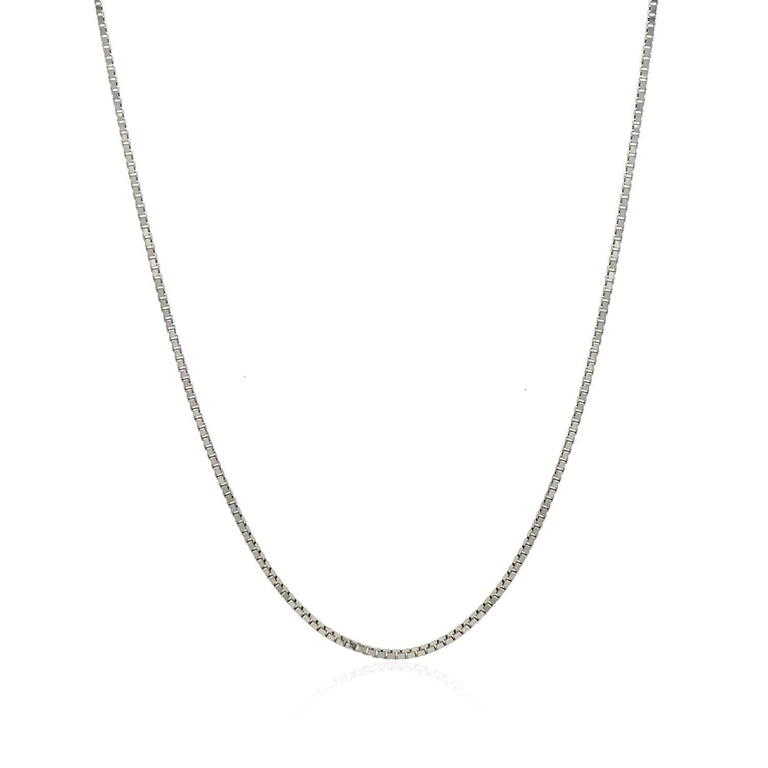 14k White Gold Classic Box Chain (0.85 mm) in a sleek high-contrast midnight luxury editorial style