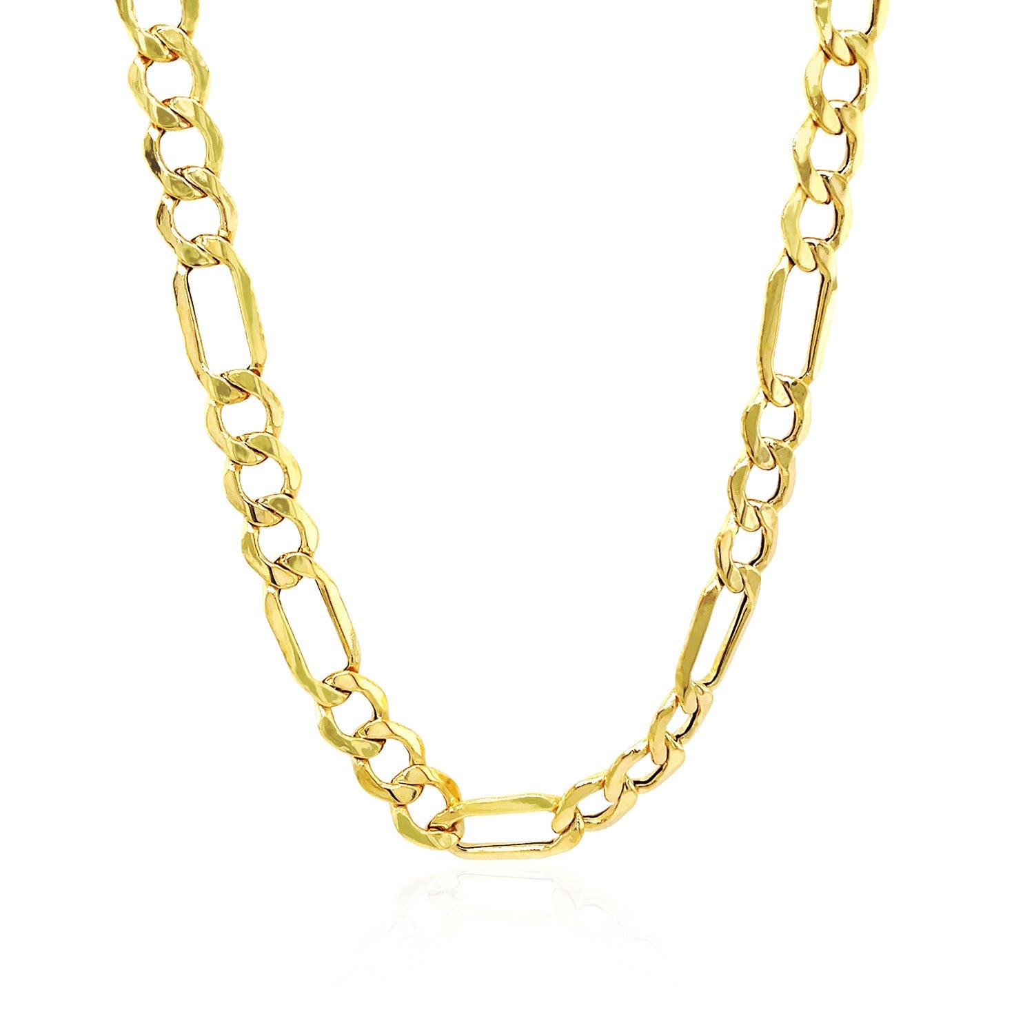 10k Yellow Gold Lite Figaro Chain (6.60 mm) in a sleek high-contrast midnight luxury editorial style
