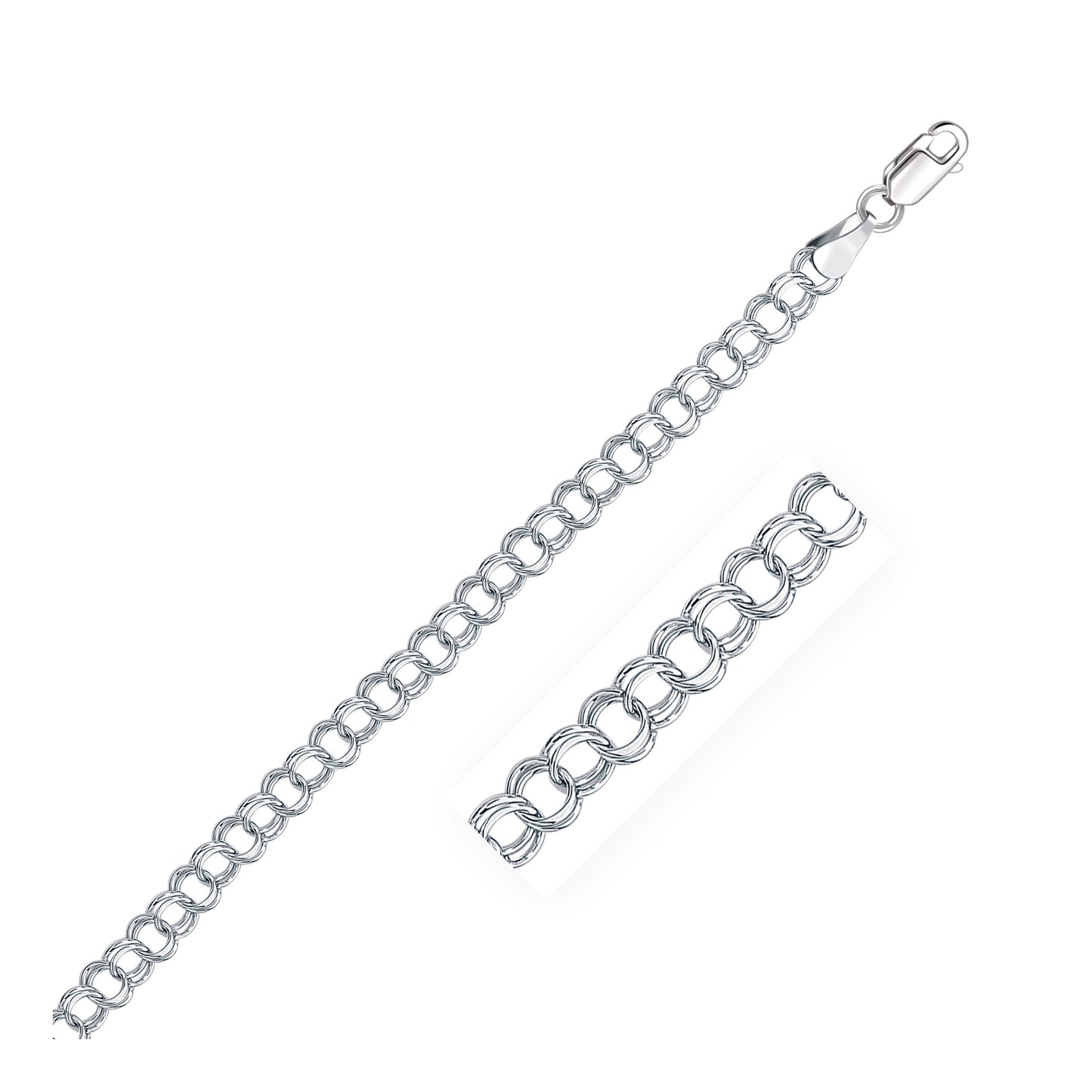 14k White Gold Solid Double Link Charm Bracelet (5.00 mm) in a sleek high-contrast midnight luxury editorial style