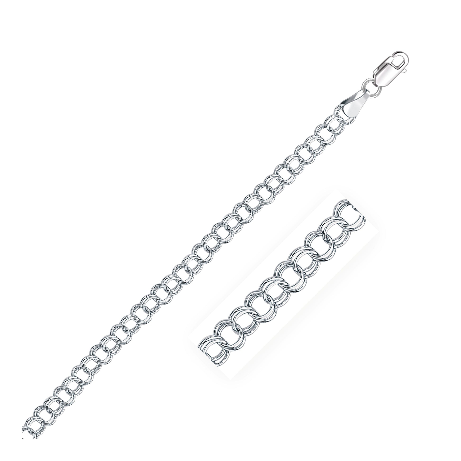 14k White Gold Solid Double Link Charm Bracelet (5.00 mm) in a sleek high-contrast midnight luxury editorial style