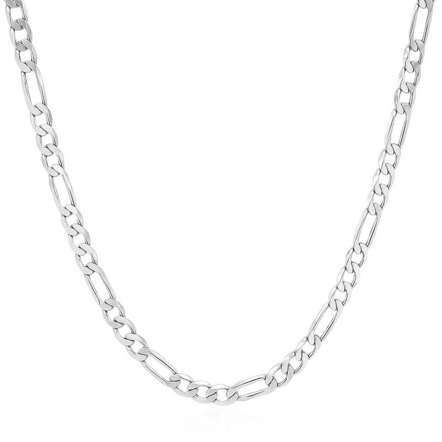 14k White Gold Solid Figaro Chain (3.80 mm) in a sleek high-contrast midnight luxury editorial style