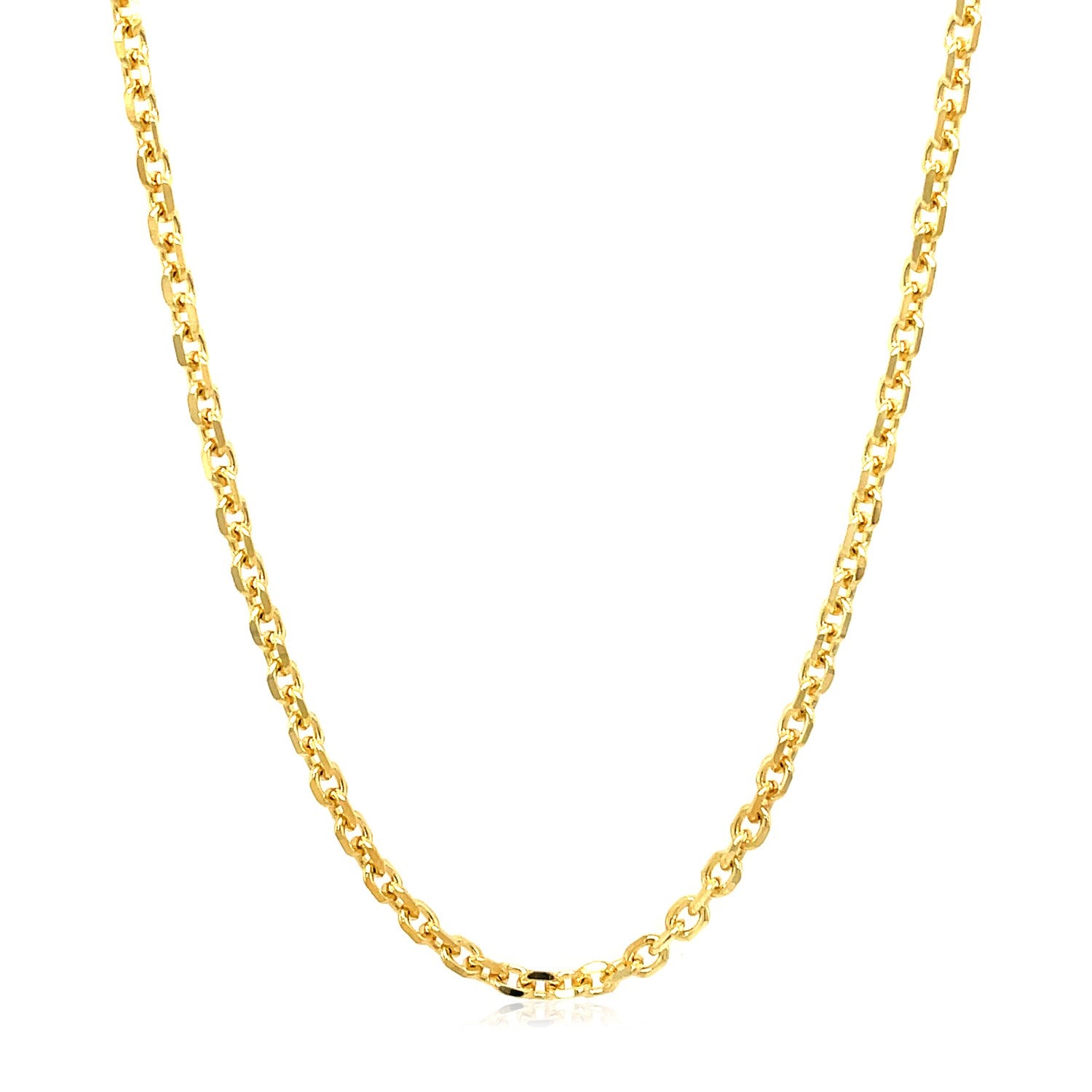 14k Yellow Gold Diamond Cut Cable Link Chain (2.60 mm) in a sleek high-contrast midnight luxury editorial style
