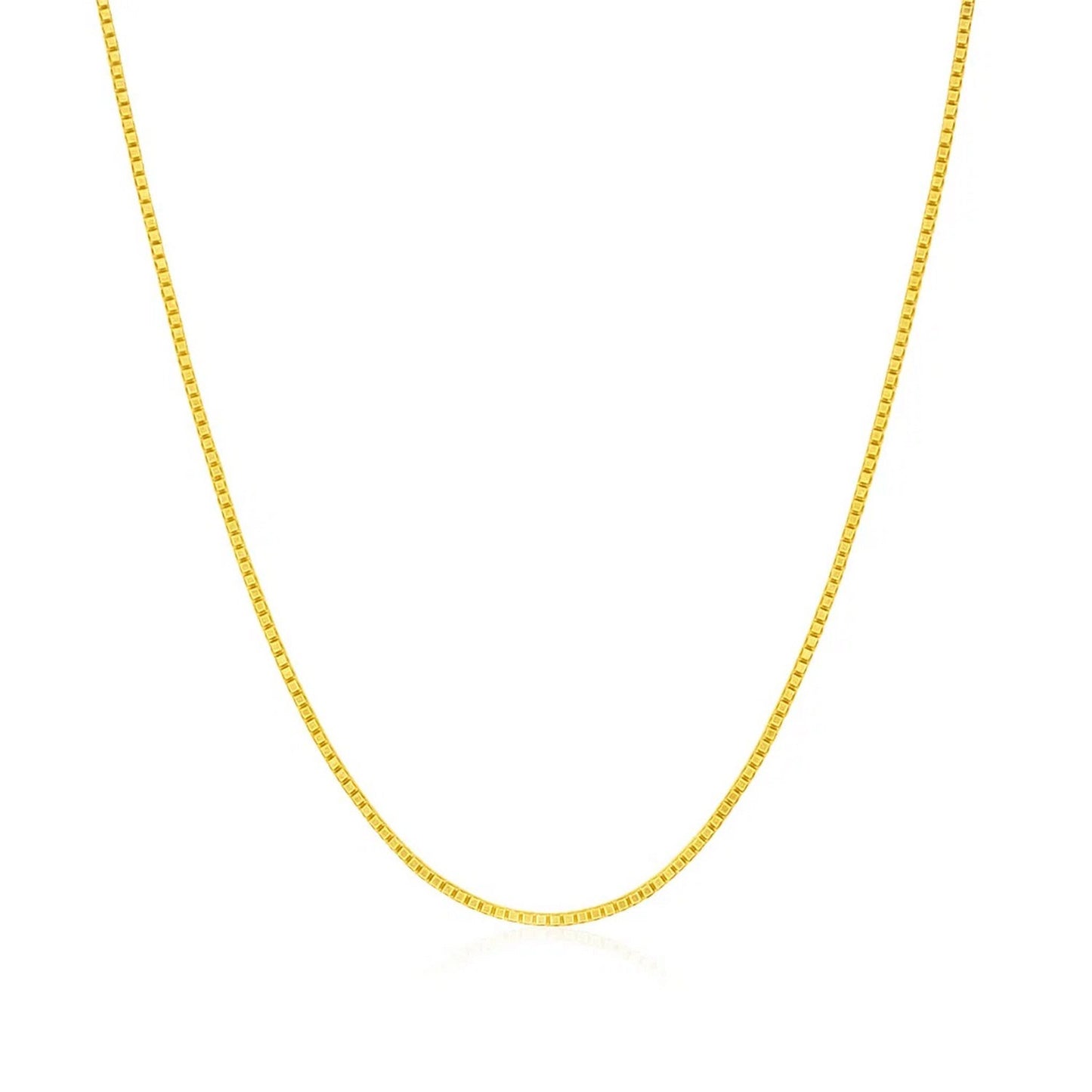 14k Yellow Gold Classic Box Chain (0.68 mm) in a sleek high-contrast midnight luxury editorial style