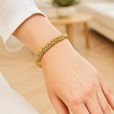 14k Yellow Gold Byzantine Link Stylish Bracelet (9.00 mm)