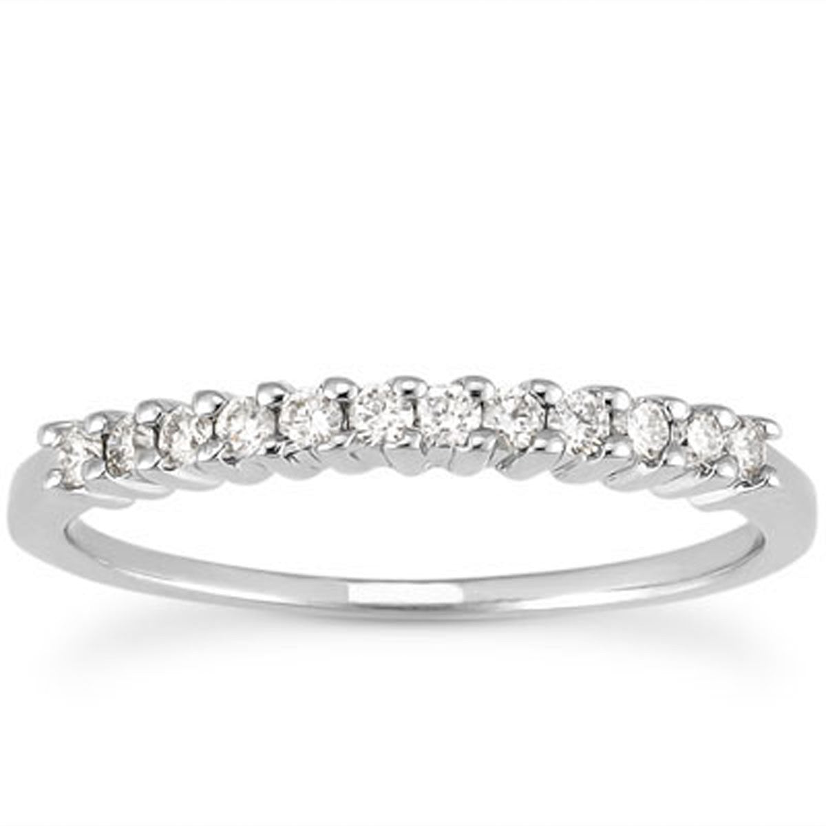 14k White Gold Raised Shared Prong Diamond Wedding Ring Band in a sleek high-contrast midnight luxury editorial style