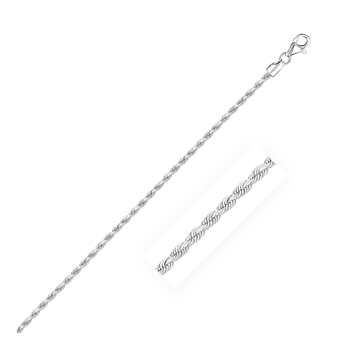 14k White Gold Solid Diamond Cut Rope Bracelet (2.00 mm) in a sleek high-contrast midnight luxury editorial style