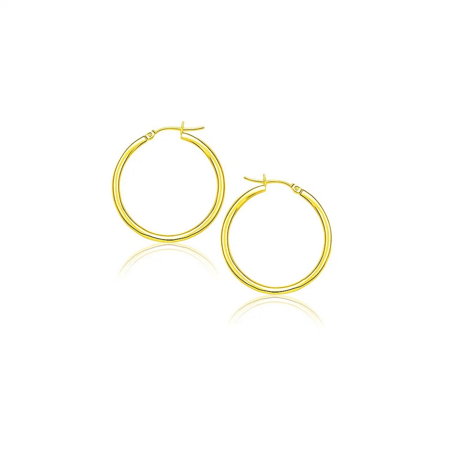14k Yellow Gold Polished Hoop Earrings (2x20mm) in a sleek high-contrast midnight luxury editorial style