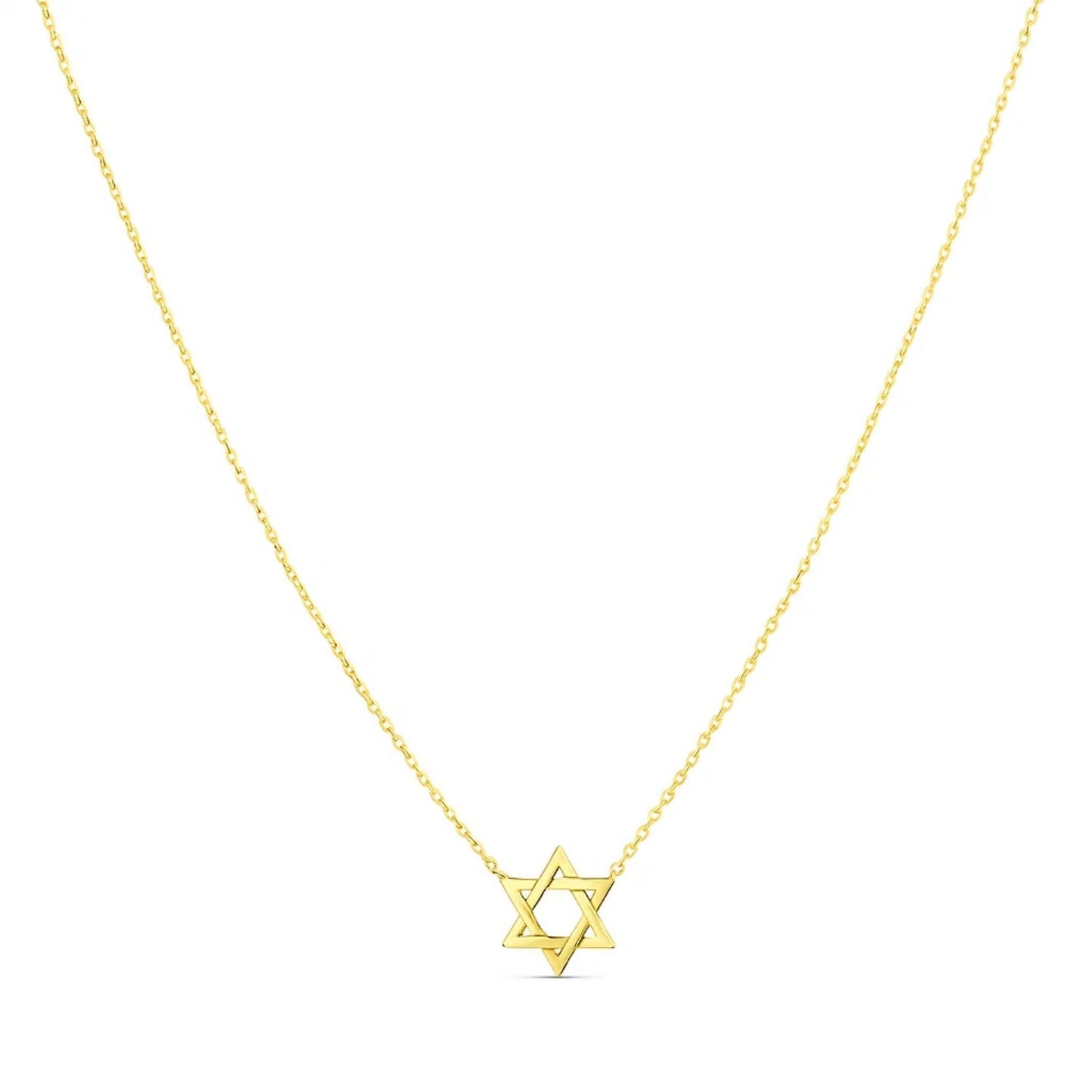 14k Yellow Gold Star of David Necklace in a sleek high-contrast midnight luxury editorial style