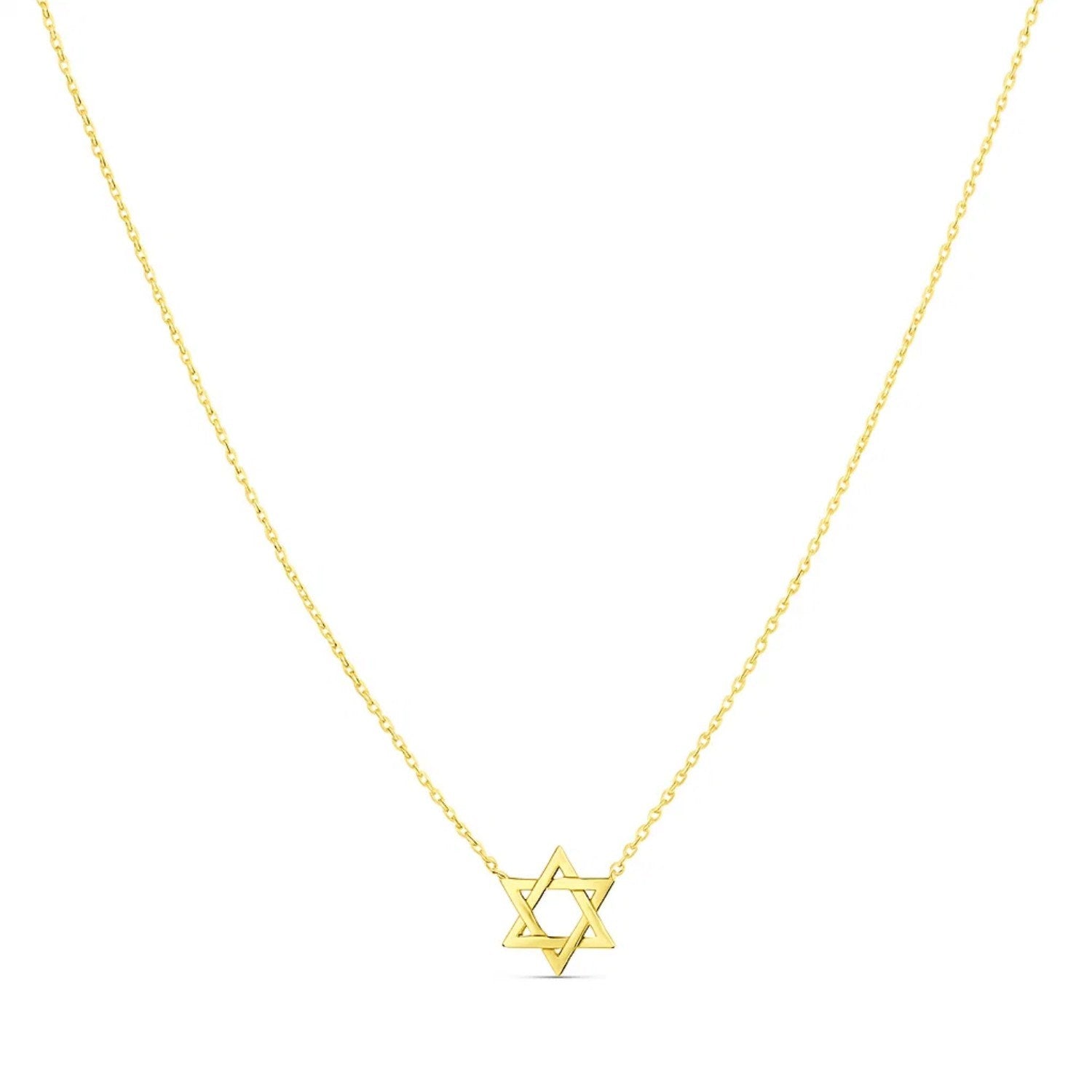 14k Yellow Gold Star of David Necklace in a sleek high-contrast midnight luxury editorial style