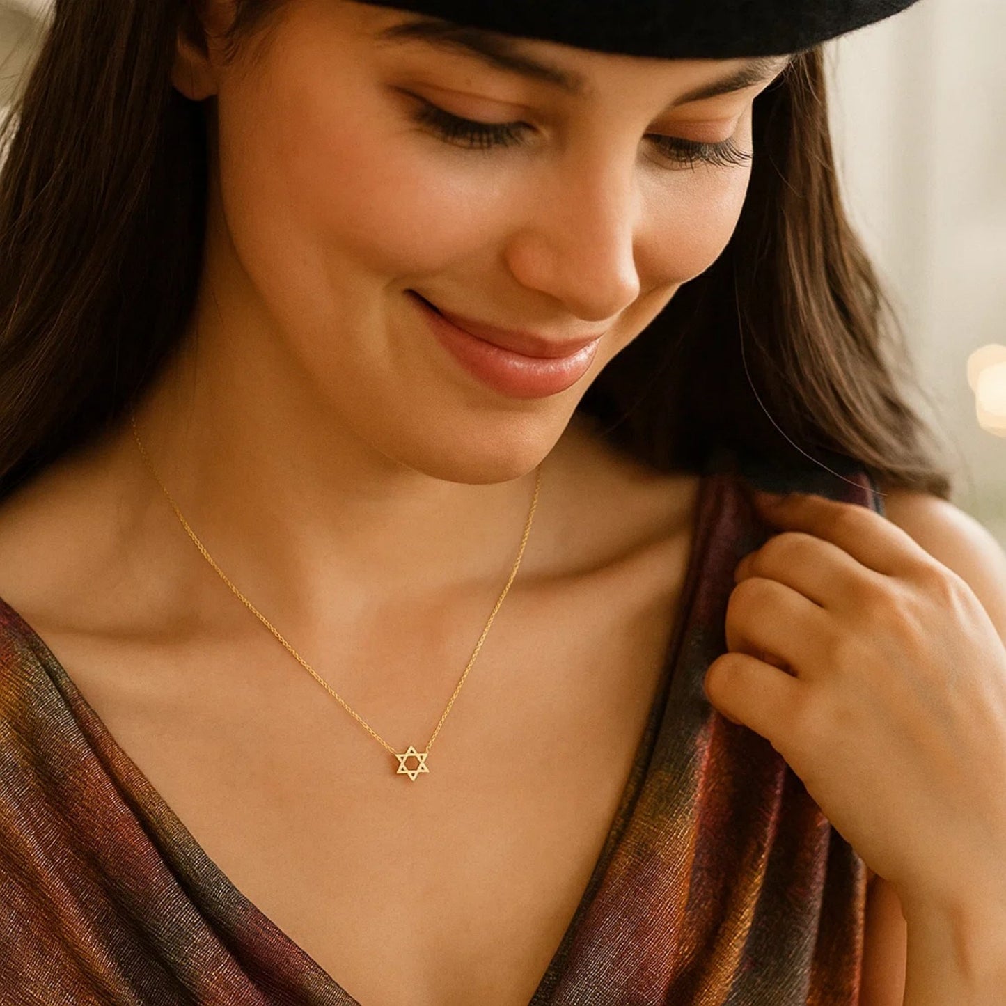 14k Yellow Gold Star of David Necklace