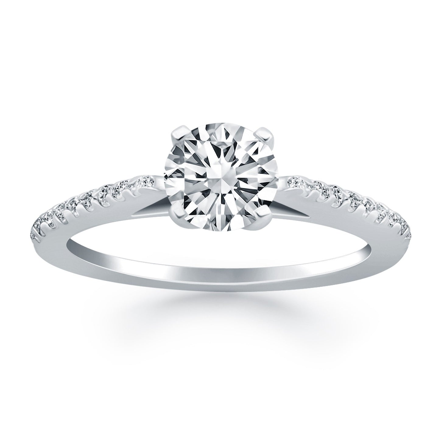 14k White Gold Micro Prong Diamond Cathedral Engagement Ring in a sleek high-contrast midnight luxury editorial style