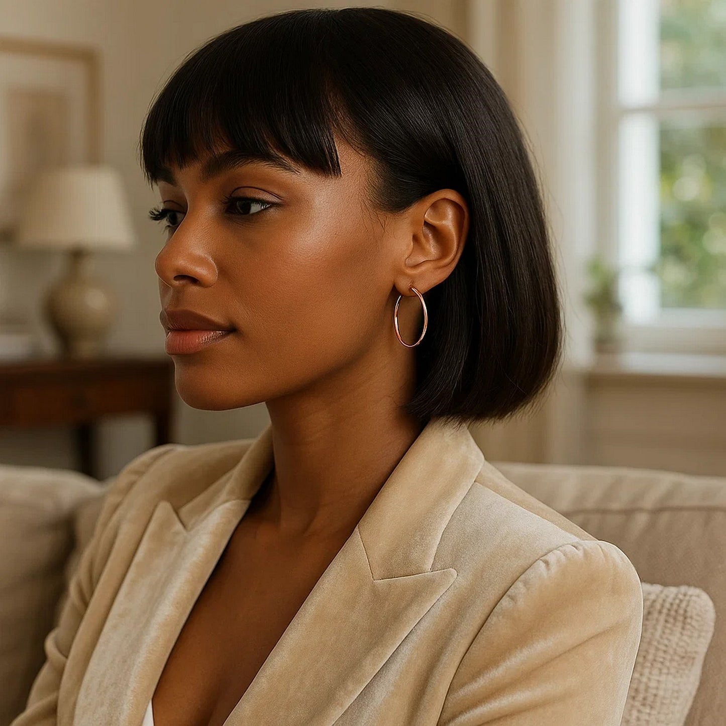 14k Rose Gold Polished Hoop Earrings (2x25mm)